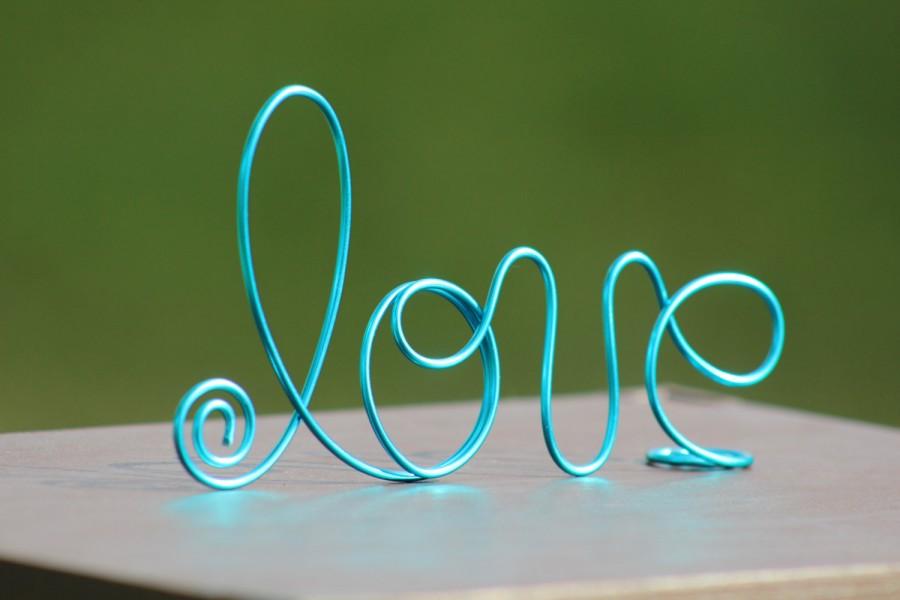 Mariage - Turquoise Wire Love Wedding Cake Toppers - Decoration - Beach wedding - Bridal Shower - Bride and Groom - Rustic Country Chic Wedding