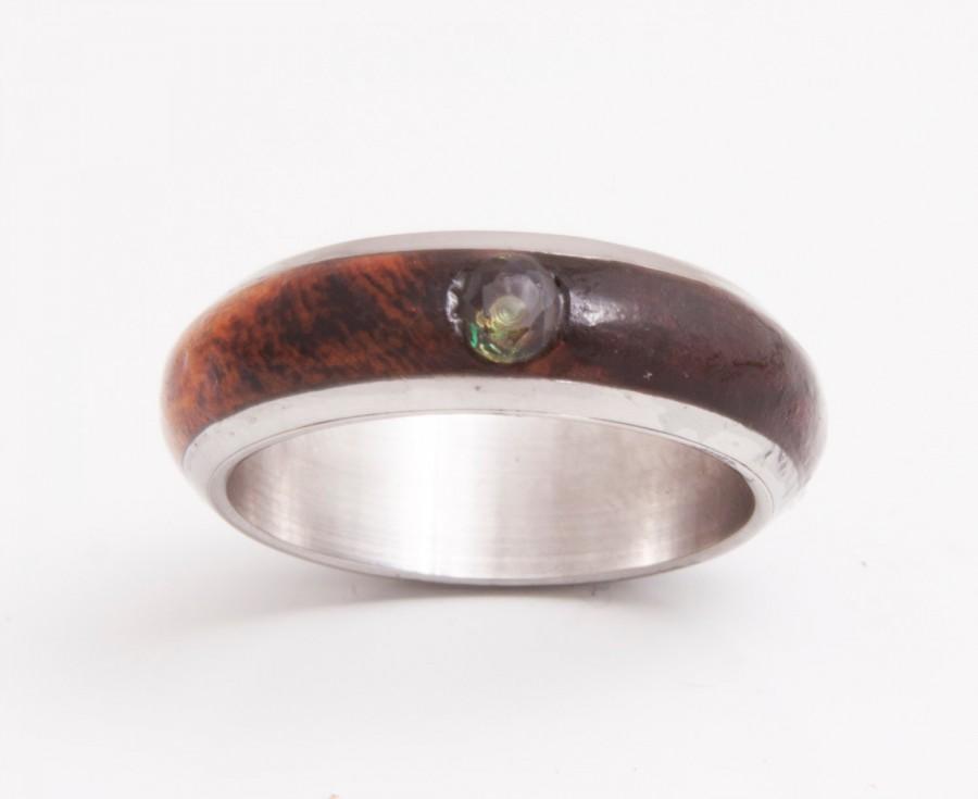 Mariage - Titanium Ring man ring  Mens Wood Wedding Band with Titanium Ring man ring