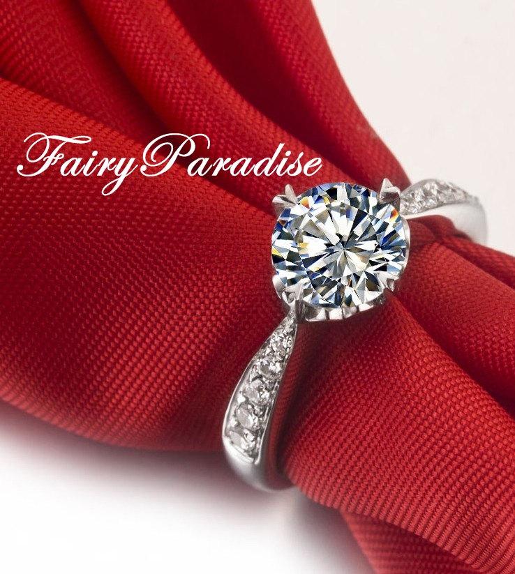زفاف - 1.5 Ct (7.5 mm) Round Cut Promise Ring/ Engagement Ring Pave band, Man Made Diamond, Heart Sign Basket Set, Free Gift Box ( FairyParadise )
