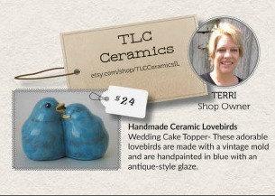 Свадьба - Lovebirds Wedding Cake Topper, Featured in St. Louis Bride & Groom Magazine, Wedding Gift, Anniversary Gift, Ceramic Lovebirds