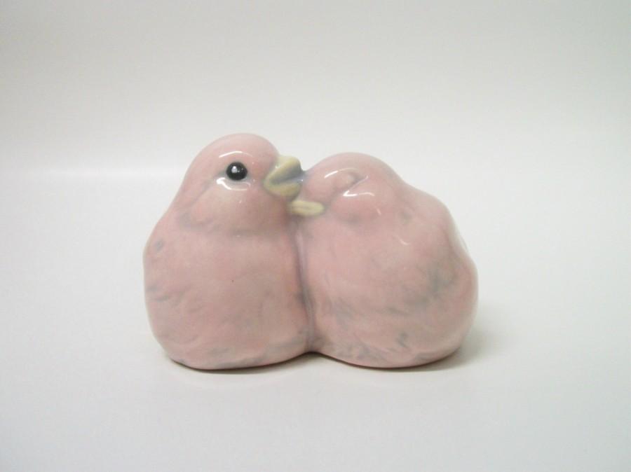 Wedding - Pink Lovebirds Wedding Cake Topper, Wedding Gift, Anniversary Gift, Home or Garden Decor, Ceramic Love Birds, Gifts Under 30