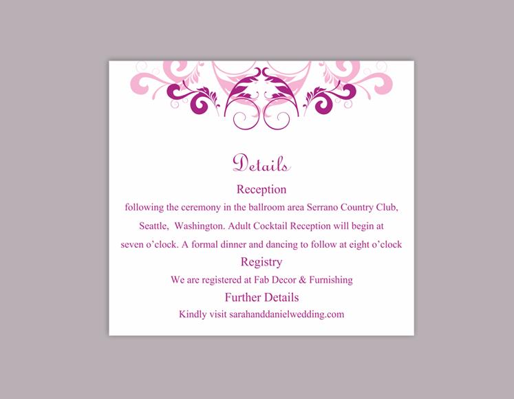Wedding - DIY Wedding Details Card Template Editable Word File Download Printable Details Card Purple Lilac Details Card Elegant Information Card