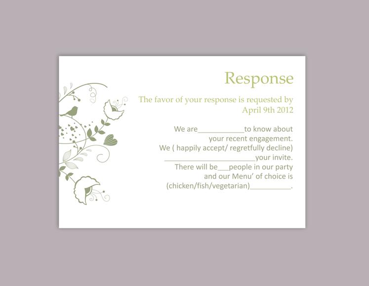 Hochzeit - DIY Wedding RSVP Template Editable Word File Instant Download Rsvp Template Printable RSVP Card Olive Green Rsvp Card Elegant Rsvp Card