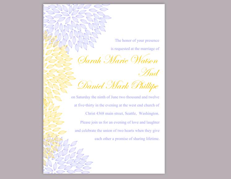 Mariage - DIY Wedding Invitation Template Editable Word File Instant Download Printable Floral Invitation Yellow Gold Invitation Blue Invitations