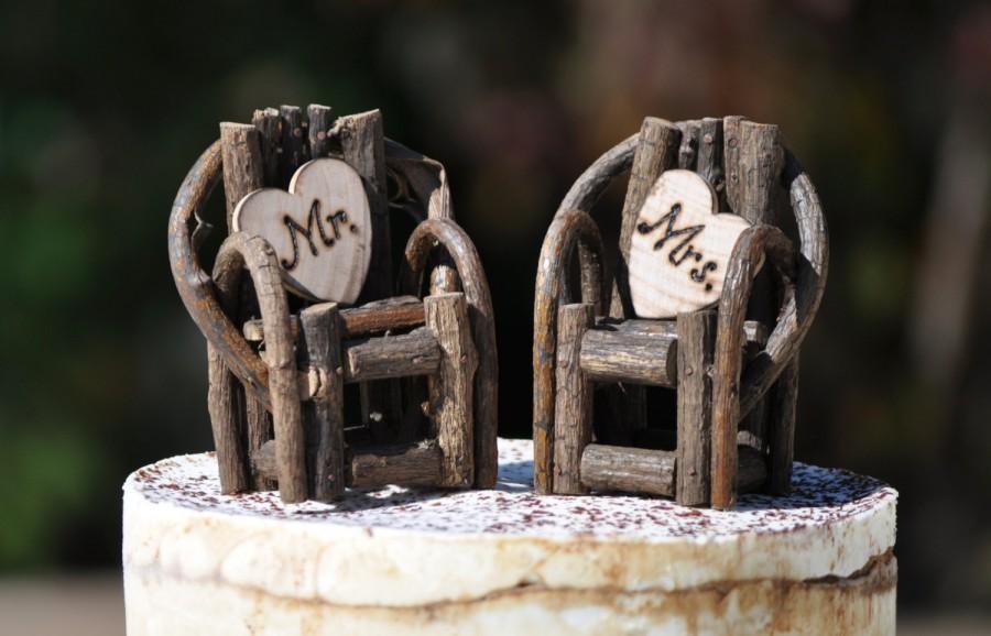 Wedding - Rustic Cake Toppers~ Grapevine Twig Chairs~Vineyard~Woodland~Rustic~Cottage Wedding~ Rustic Chic~ Burned/Engraved Mr. & Mrs. Cake toppers