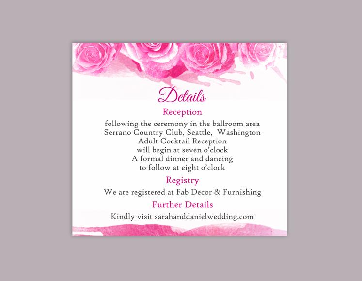 Hochzeit - DIY Watercolor Wedding Details Card Template Editable Word File Download Printable Pink Details Card Peonies Detail Card Rose Enclosure Card