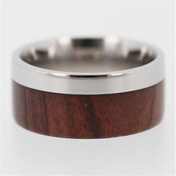 Wedding - Titanium and Wood Wedding Ring, Ironwood Wood Ring, Offset Titanium Ring, Ring Armor Included