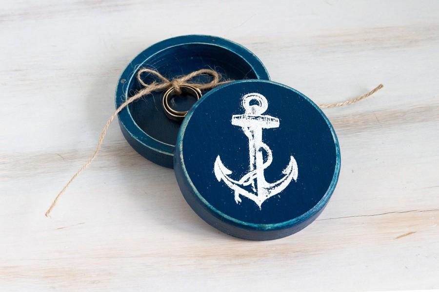 Mariage - Navy Blue Ring Bearer Box Nautical Wedding Ring Box Ring Holder, Anchor Ring Box, Navy Wedding, Marine Wedding Еngagement box