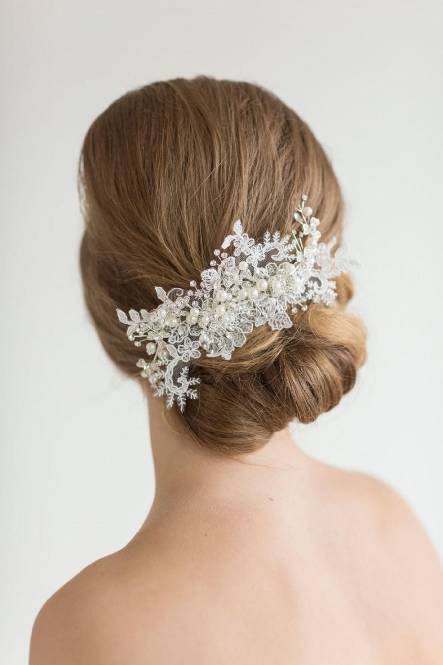 زفاف - Lace Headpiece,  Crystal Pearl and lace Hair Comb, Wedding Hair Accessory