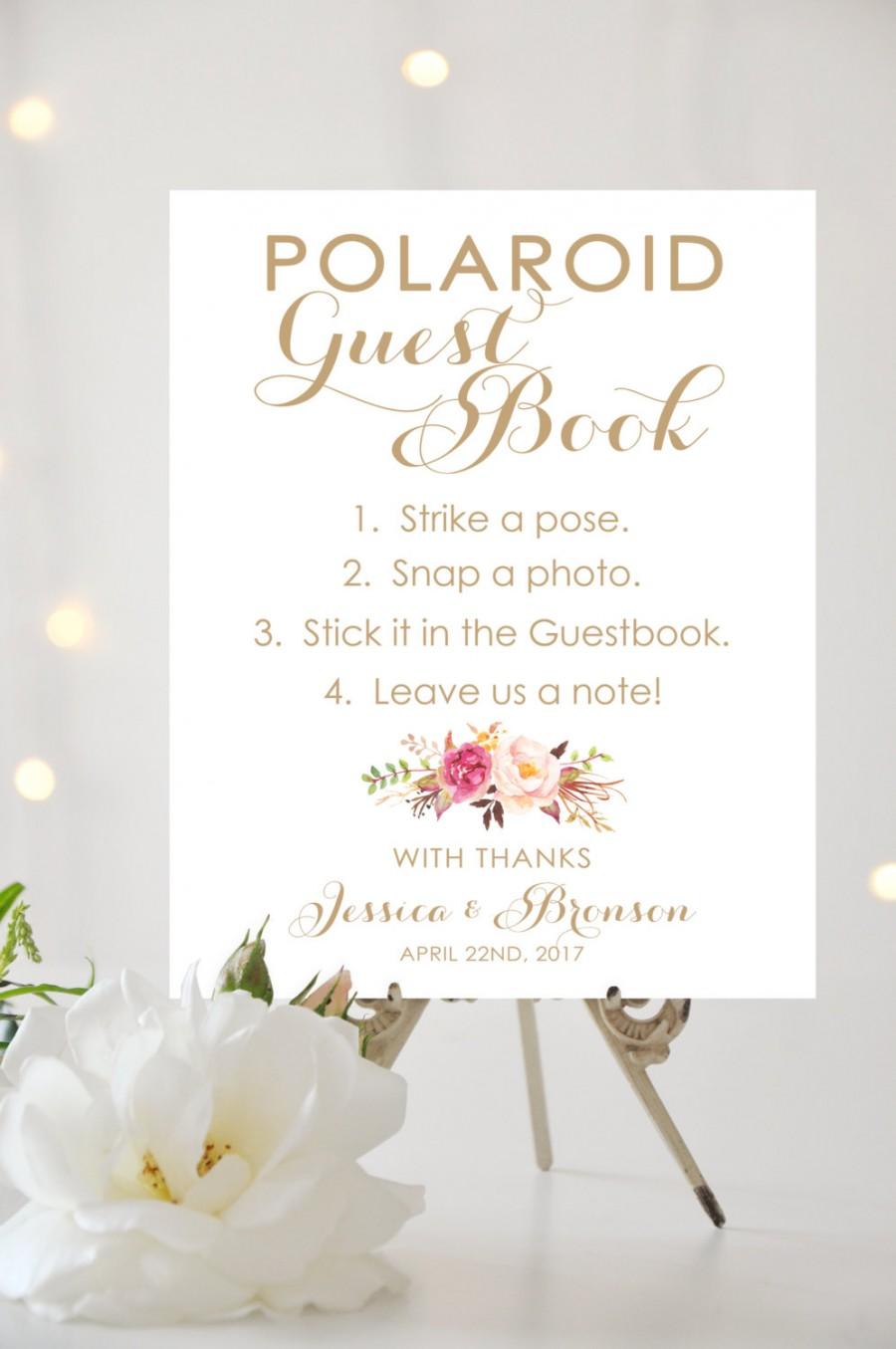 Mariage - Polaroid Guest Book Sign - 8 x 10 or 11 x 14 sign - Personalized sign - Vintage Antique Gold - I Create and You Print