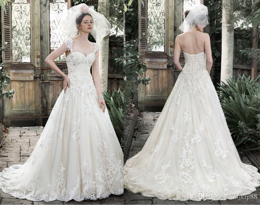 Свадьба - New 2016 Sweetheart Wedding Dresses Beads Applique Lace Bridal Gowns A-Line Lace Wedding Dress Dallasandra Tulle Detachable Strap Lace Up Online with $121.73/Piece on Hjklp88's Store 