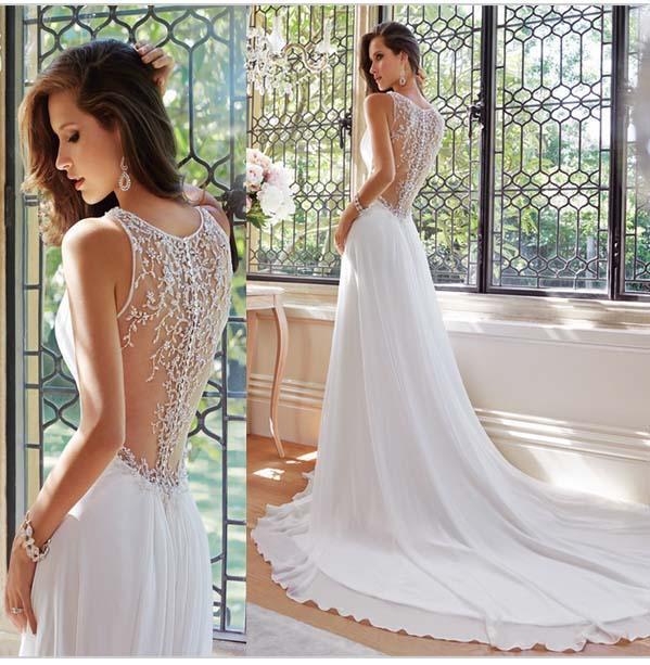 Wedding - 2016 Fashionable Romantic Beads Crystal Wedding Dress Sexy Deep V-Neck Chiffon See through Bridal Gown Online with $102.1/Piece on Hjklp88's Store 