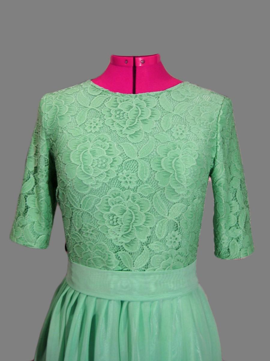 Mariage - Mint green bridesmaid dress with sleeves Mint lace bridesmaid dress Mint bridesmaid dress Mint lace dress with half sleeves Mint green dress