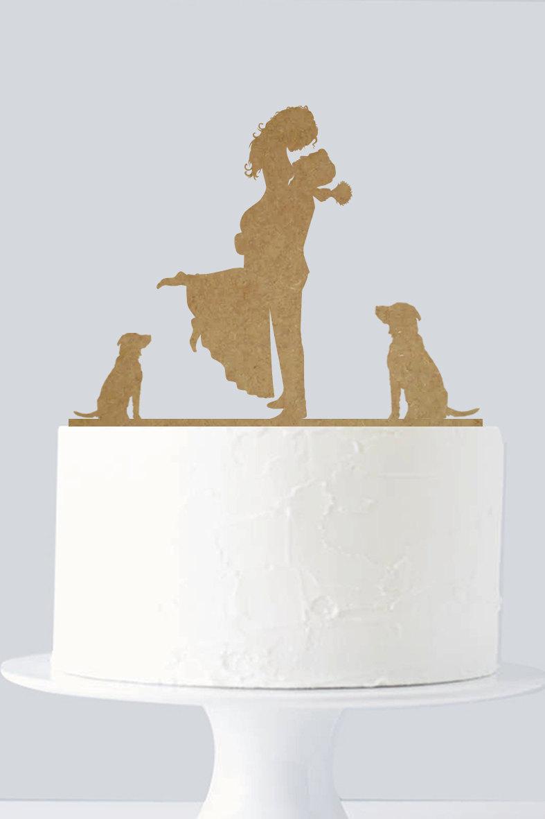 Свадьба - Rustic Wedding Cake Topper - Wooden Cake Topper Rustic Wedding Theme - Bride and Groom - Custom Dogs A619