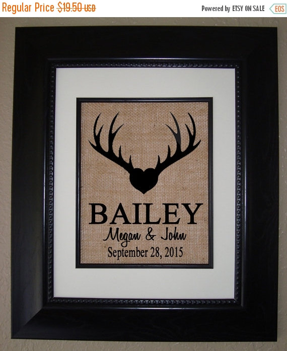 زفاف - 35% OFF SALE Personalized Deer Antler Camo BURLAP Print .... Bridal Shower Gift .. Wedding Gift ... Anniversary Gift .... Engagement Gift ..