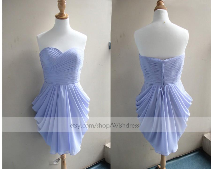 Mariage - Handmade Sweetheart Ruched Bodice Lavender Short Bridesmaid Dress/ Cocktail Dress/ Wedding Party Dress/ Short Prom Dress