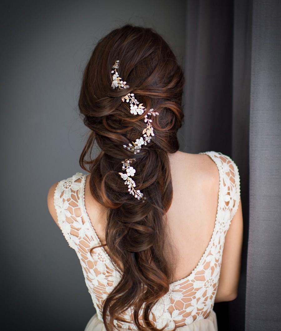 Mariage - Boho Flower Crown, Gold  and Silver Wire Hair Vine, Gold Hair Wreath, Gold Wedding Flower Hair Vine, Boho Wedding Headpiece - 'BELLA'