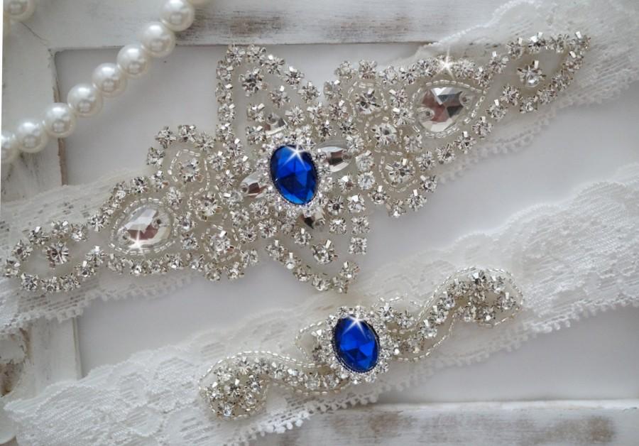 زفاف - SALE - Wedding Garter Set, Bridal Garter Set, Vintage Wedding, Ivory Lace Garter, Something Blue- Style 100C