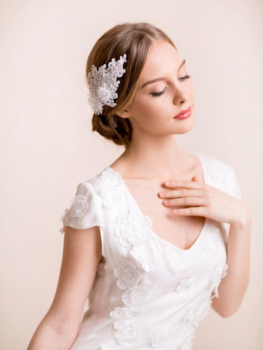 زفاف - Bridal Hair Piece of Lace in Silver