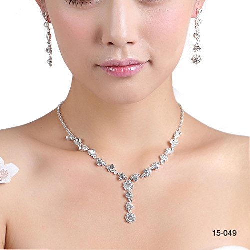 Wedding - Rhinestone Necklace Earrings Jewelry Set