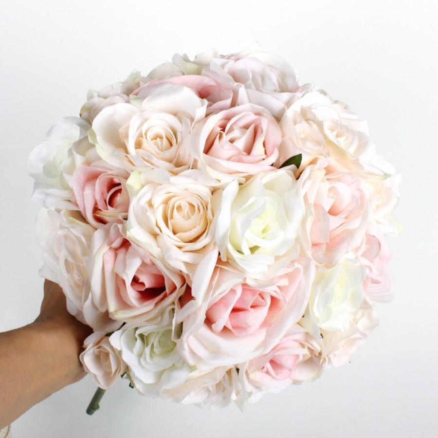 Wedding - wedding flower, bridal bouquet, wedding bouquet, keepsake bouquet, Pastel Blush Pink Roses Cream n Ivory Roses Bouquet
