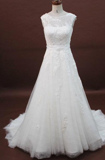 Hochzeit - Lace A-line Wedding Dress with Sash