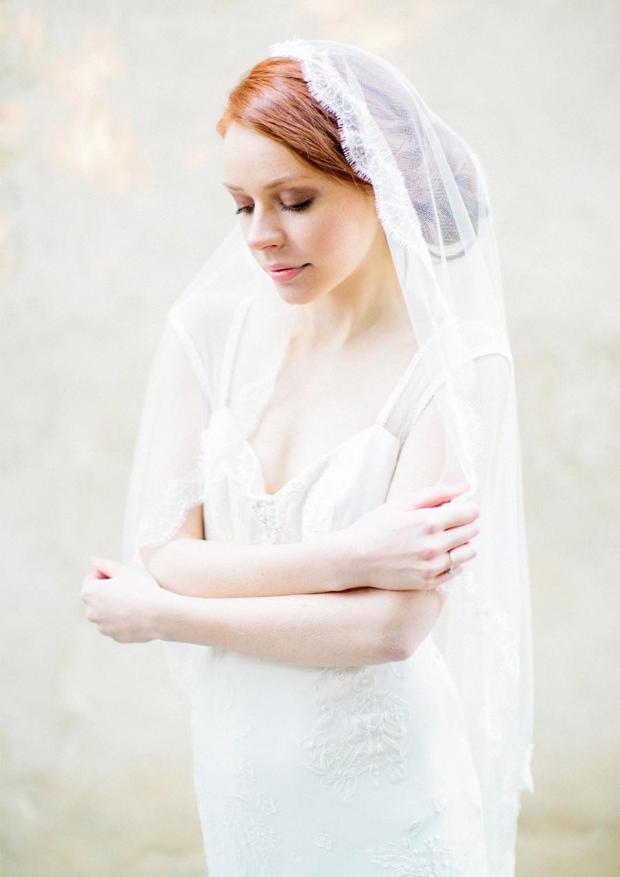Wedding - Mantilla Bridal Veil with French Chantilly Lace, Wedding Veil - Style 308