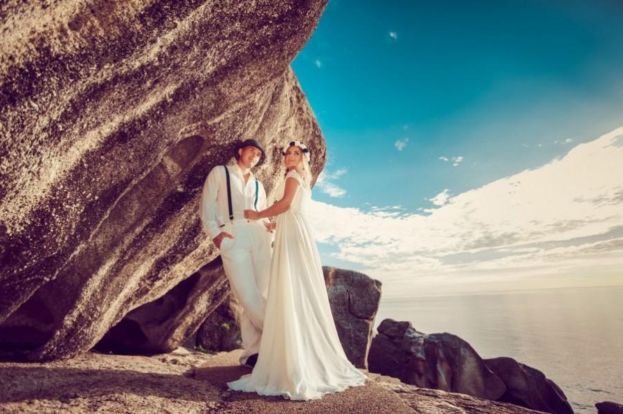 زفاف - Long Wedding Chiffon Dress with Lace, Wedding Dress with Train "Yacia",  Romantic wedding gown, Custom dress, Beach and Destination
