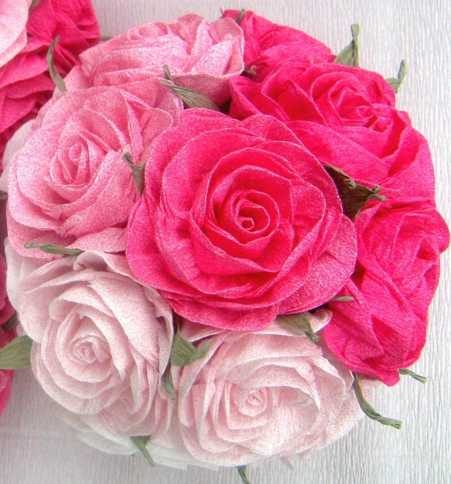 Свадьба - Hot Pink Crepe Paper kissing ball Flowers bools Wedding decor baby shower idea Wedding Table Flower Girl Pomander kissing ball CENTERPIECE
