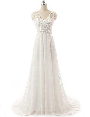زفاف - V-neck A-line Lace Chiffon Beach Wedding Dress