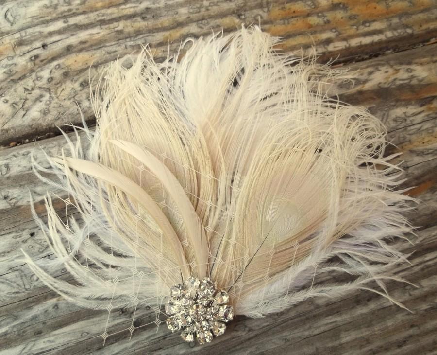زفاف - Ivory Bridal Fascinator, Feather Hair Clip, Ivory Wedding Hair Comb, Vintage Style, Wedding Fascinator, Ivory Fascinator, Ivory Hair Clip