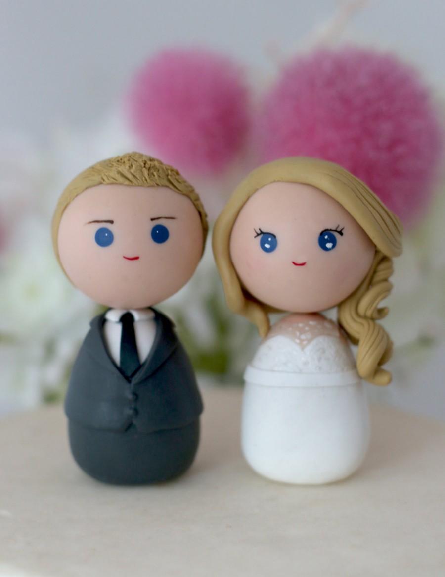 Wedding - Personalized custom wedding cake topper kokeshi figrurines