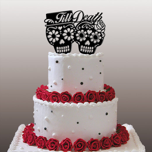 Hochzeit - Day of the Dead/Dia De Los Muertos -  "Till Death" Wedding Cake Topper