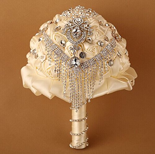 Hochzeit - Ivory Diamond Rose Brooch Wedding Bouquet