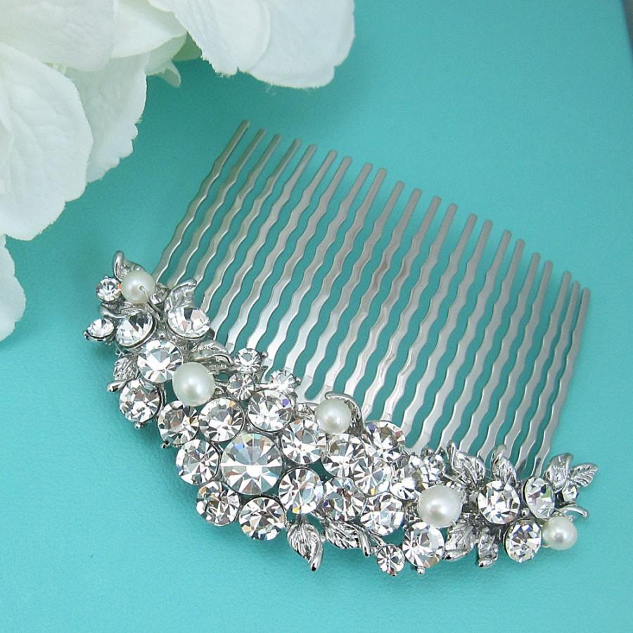Mariage - Bridal hair accessories, wedding hair comb, pearl rhinestone hair comb hair comb wedding headpieces, vintage comb, silver gold comb