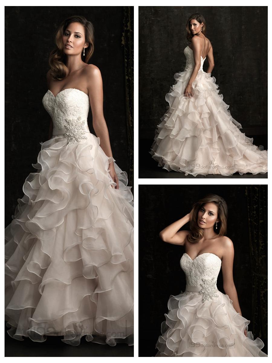 Wedding - Strapless A-line Sweetheart Floor Length Wedding Dresses with Ruffled Skirt