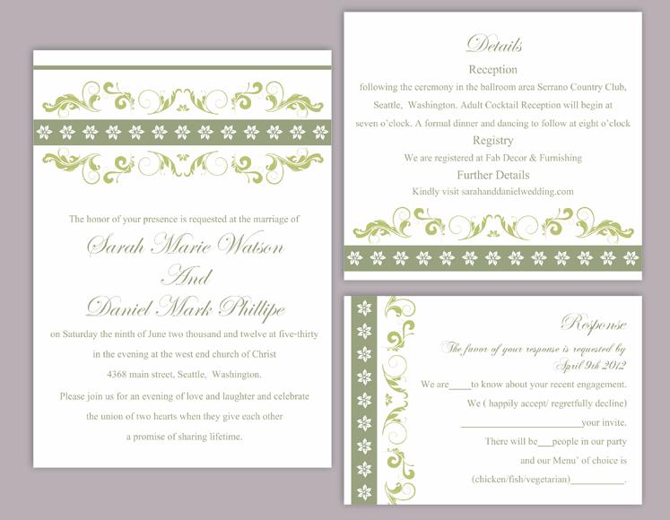 Hochzeit - DIY Wedding Invitation Template Set Editable Word File Instant Download Printable Invitation Floral Wedding Invitation Green Invitations
