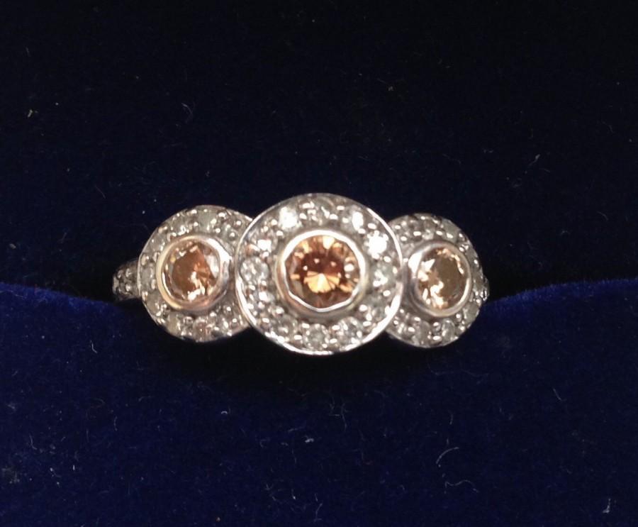 زفاف - Estate 3 Stone Cognac Diamond Engagement Ring White Gold