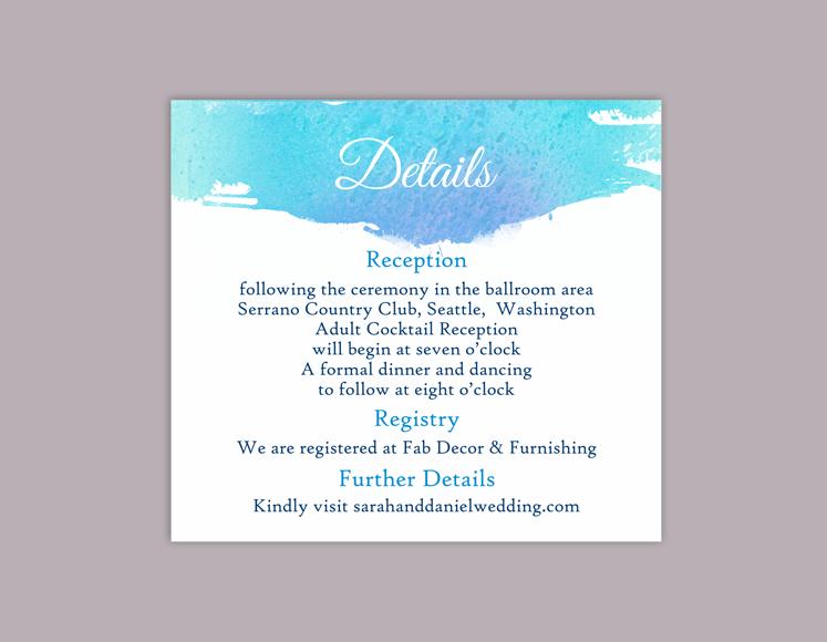 Hochzeit - DIY Watercolor Wedding Details Card Template Editable Word File Download Printable Blue Details Card Purple Details Card Enclosure Card