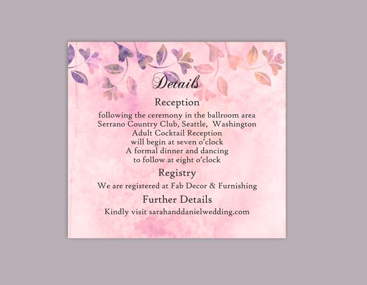 Wedding - DIY Rustic Wedding Details Card Template Editable Word File Download Printable Leaf Details Card Pink Details Card Floral Enclosure Card