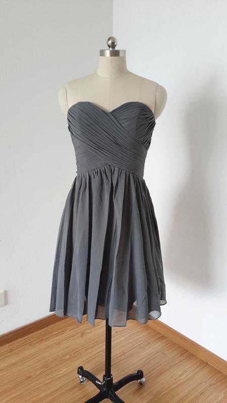 زفاف - 2015 Popular Sweetheart Charcoal Grey Chiffon Short Bridesmaid Dress