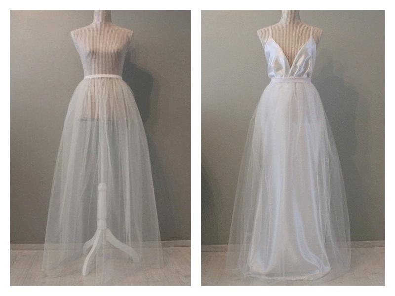 Mariage - Tulle wedding skirt, wedding overskirt, overskirt, wedding skirt, wedding dress, detachable wedding skirt, tulle skirt, white tulle skirt.