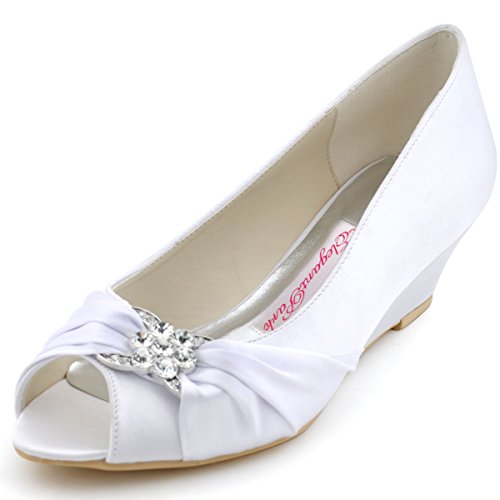 Wedding - Peep Toe Rhinestone Mid Heel Wedges Knot Satin Wedding Shoes