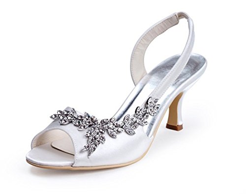 Wedding - Open Toe Kitten Heel Satin Wedding Applique Shoes