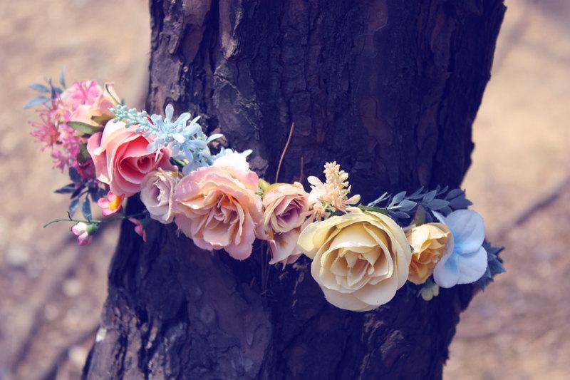 Свадьба - Mermaid's Dream / flower crown, wedding, bridal hair accessories, floral crown, vintage, petal pink, sky blue, spring