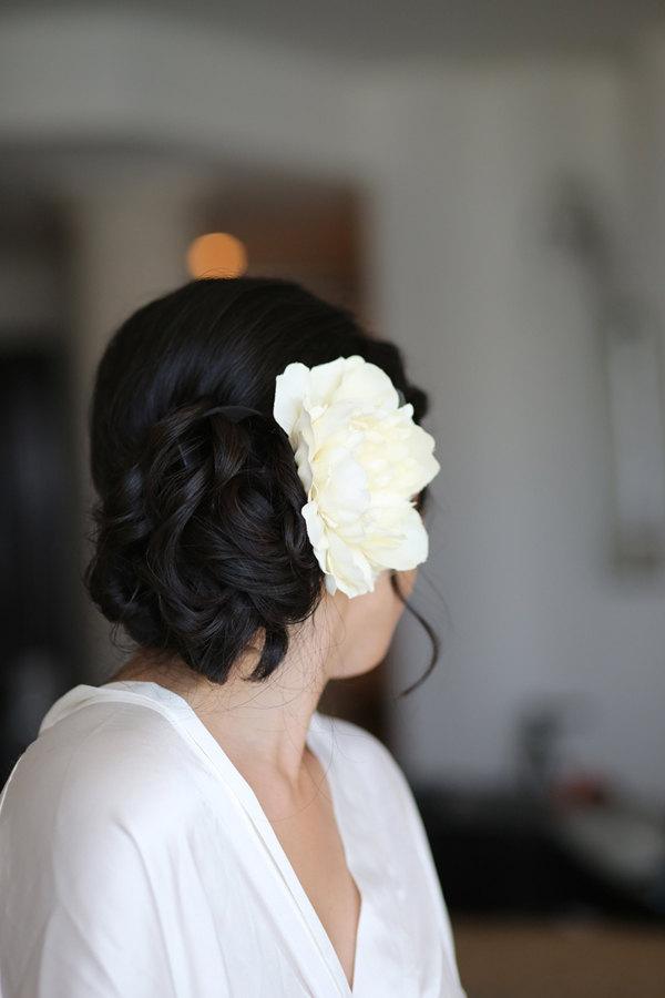 زفاف - Grace Champagne Ivory Peony Hair Flower, Fascinator, Large, Clip, Wedding, Bridal Headpiece, Elegant, Simple, Pearls