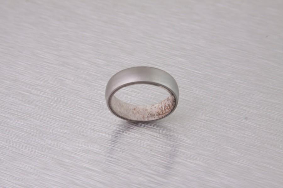 Wedding - antler ring titanium ring wedding band round profile ring armor included