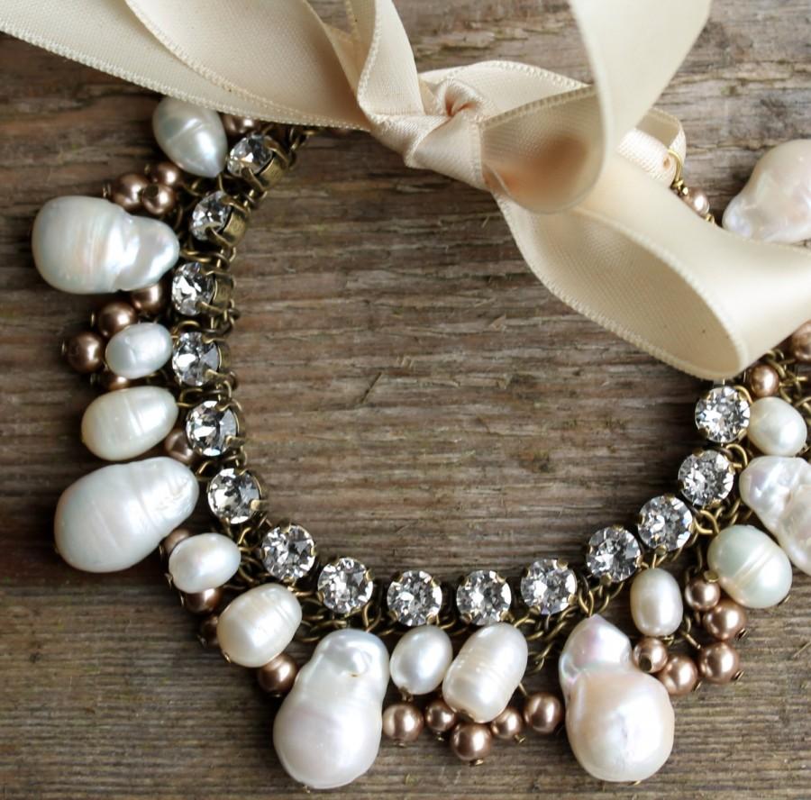 Свадьба - Boho bridal freshwater pearl anklet, Swarovski crystal wedding anklet, ribbon bow, gypsy boho beach wedding accessories, bohemian jewelry