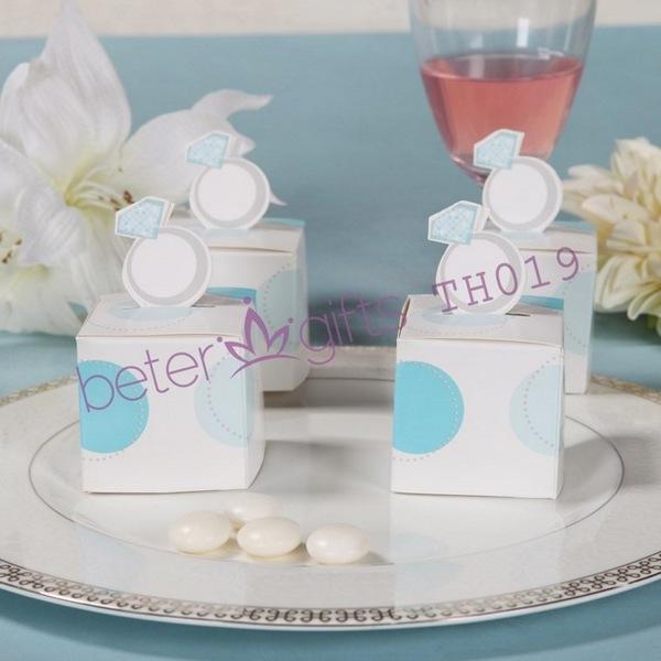 زفاف - 12pcs创意DIY喜糖袋纸盒 蓝色钻戒婚庆婚礼糖果盒TH019满月酒布置