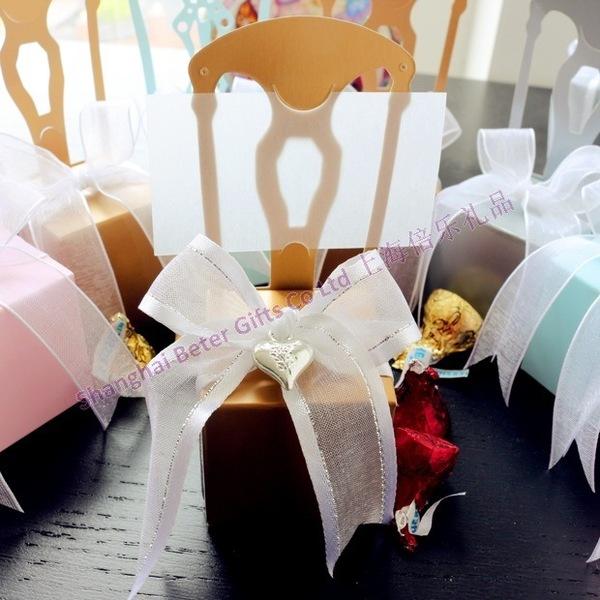 Mariage - 12pcs时尚金色椅子喜糖盒,席位卡,结婚礼品婚庆用品TH002倍乐婚品